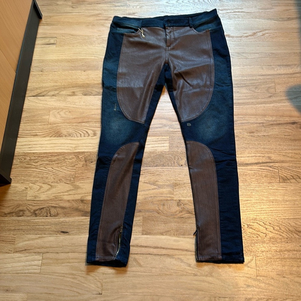Liberty garden super stretchy jeans with leather like patches